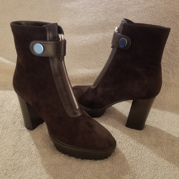 Gianvito Rossi Shoes - Gianvito Rossi Camoscio Brown Suede Front Zip Boot